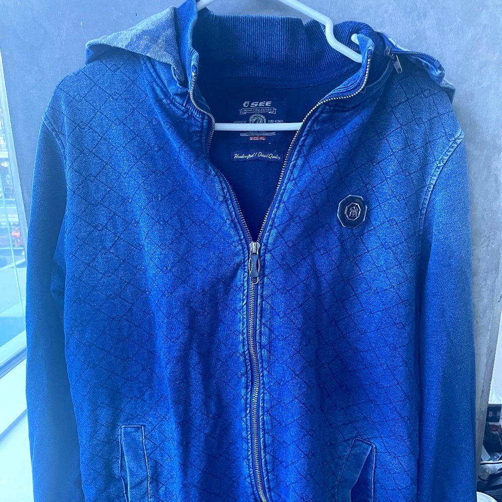Blue handcrafted vintage jacket, size XL and unisex